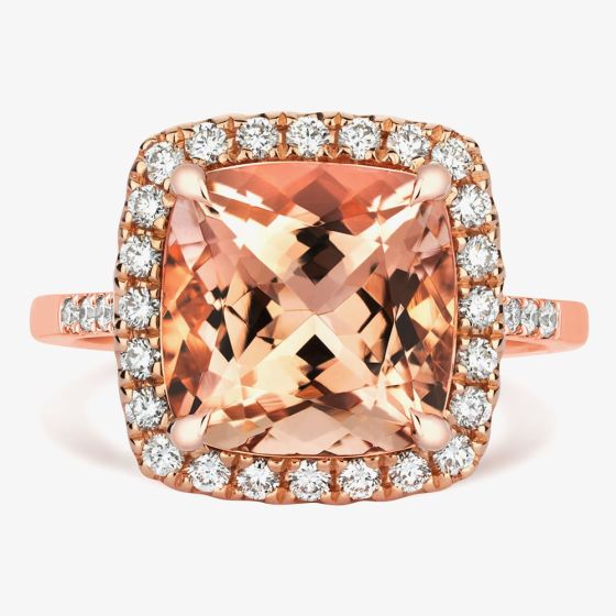 Tivon 18ct Rose Gold Cushion-Cut Morganite and Diamond Cluster Ring RR-1870-MG N