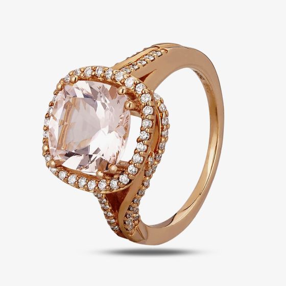 18ct Rose Gold Cushion-cut Morganite and Diamond Cluster Twist Ring R305896MG R