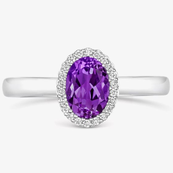 Tivon Classic 18ct White Gold Oval Amethyst & Diamond Cluster Ring RW-1650-AM M 1/2
