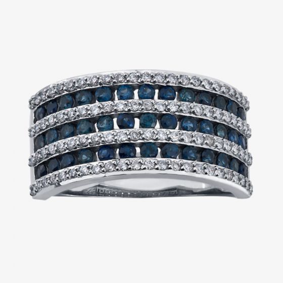 18ct White Gold Blue Topaz and Diamond Seven Row Ring 52C47WG/25 M