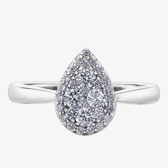 9ct White Gold 0.50ct Diamond Pavé Pear Cluster Halo Ring 30319WG/50-9