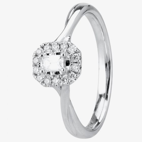  9ct White Gold 0.20ct Emerald-cut Diamond Twist Cluster Ring 30511WG/20-10