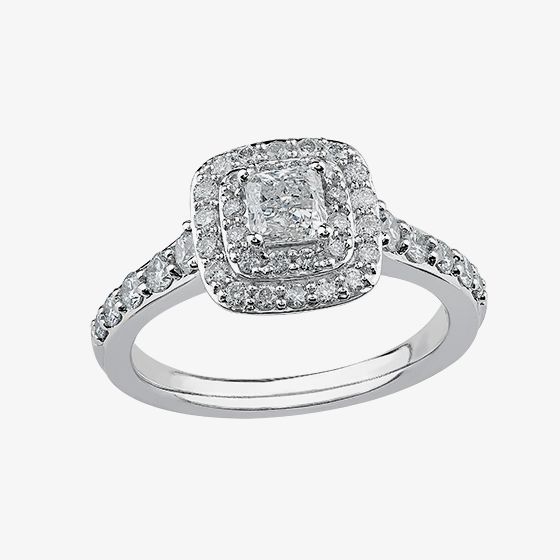 9ct White Gold 0.50ct Princess-cut Diamond Double Halo Ring 3812WG/50-9