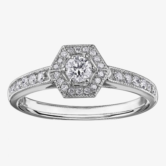 9ct White Gold 0.40ct Diamond Hex Cluster Ring 3835WG/40-9