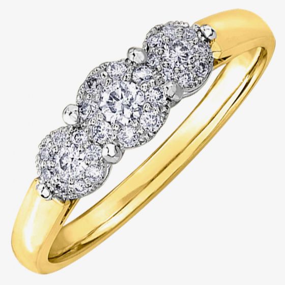 9ct Yellow Gold 0.26ct Diamond Triple Cluster Ring 3971YG/26-9