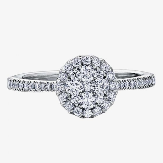 9ct White Gold 0.75ct Diamond Pavé Halo Cluster Ring 30229WG/75-9