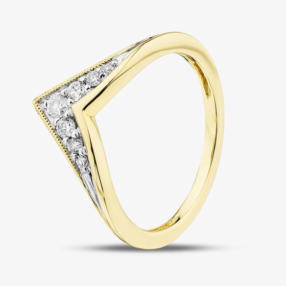 9ct Yellow Gold 0.15ct Brilliant Cut Diamond Ribbed Wishbone Ring THR35734-15