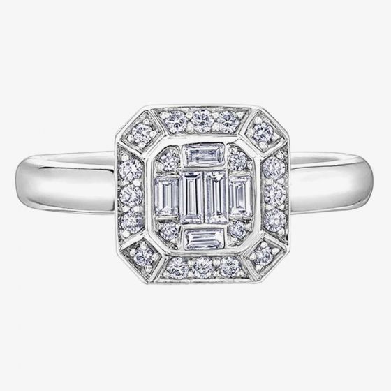 9ct White Gold 0.37ct Multi-Cut Diamond Mosaic Cluster Ring 30329WG/9