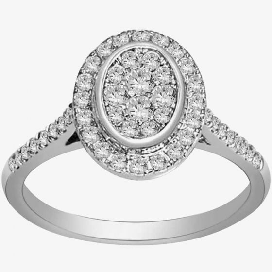 9ct White Gold 0.50ct Diamond Pavé Oval Cluster Ring R10032S50 WG