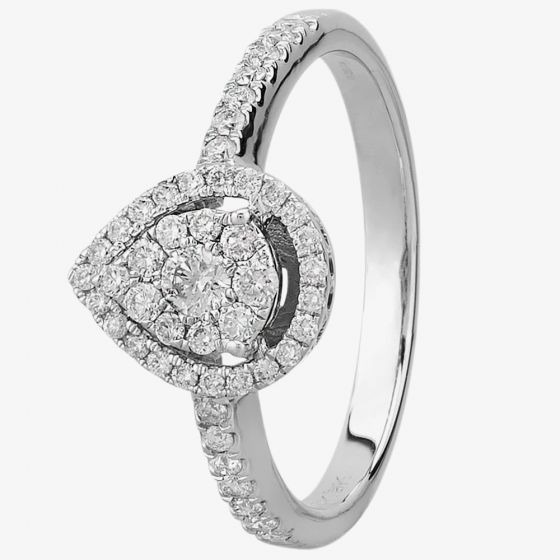 9ct White Gold 0.50ct Diamond Pear Halo Cluster Ring TH011242R