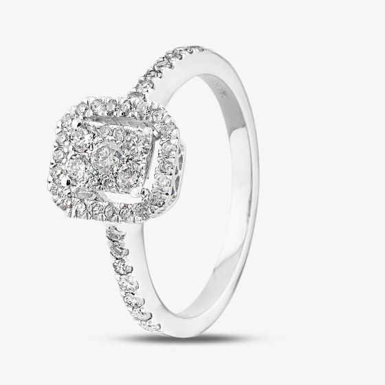 9ct White Gold 0.49ct Diamond Baguette Halo Cluster Ring TH011243R