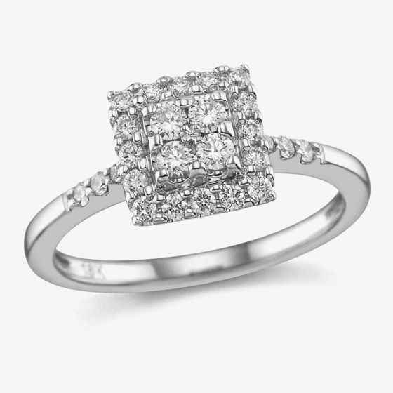 9ct White Gold Diamond Square Pavé Cluster Ring 15.04707.012