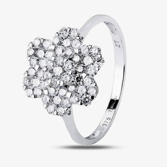 9ct White Gold Diamond Flower Cluster Ring BLPJR0217-D