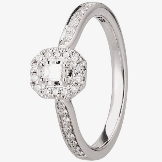 9ct White Gold 0.30ct Emerald-cut Diamond Cluster Ring 30521WG/30-10 