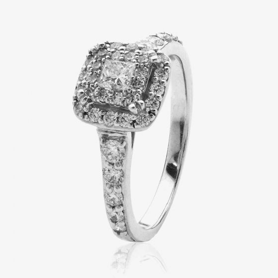 9ct White Gold 0.77ct Princess-cut Diamond Double Halo Cluster Ring 3643WG/77-9