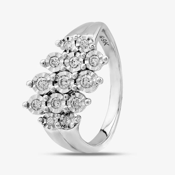  9ct White Gold 0.25ct Wave Cluster Ring 52F99W/25-10 