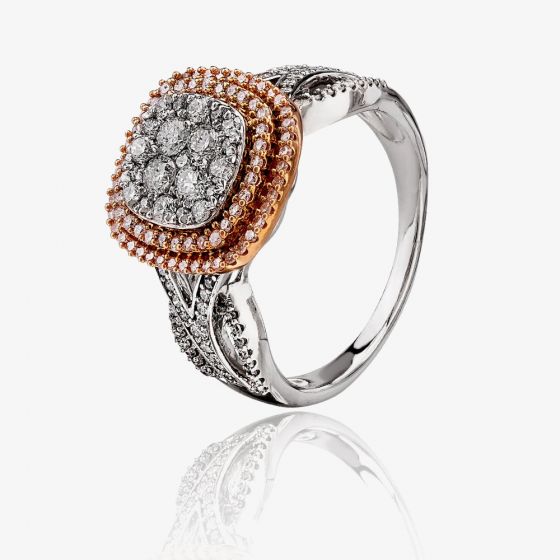 9ct Two Tone Gold 1.00ct Diamond Pavé Cushion Cluster Ring TH011285R