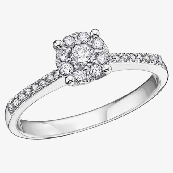 9ct White Gold Diamond Round Cluster & Shoulder Set Ring 3230WG-9