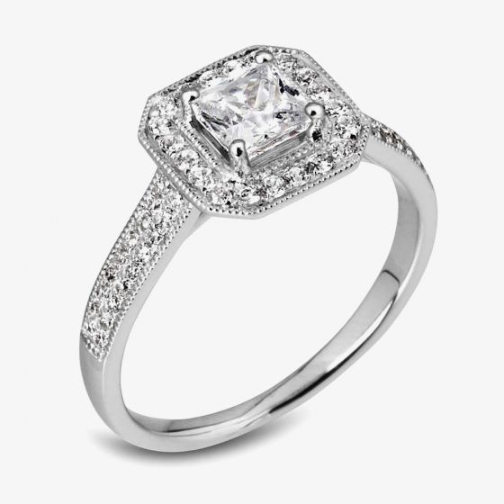 18ct White Gold Princess Cut Diamond Cluster Ring VS3