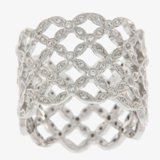 Ungar & Ungar 18ct White Gold & Diamond 0.80ct Wide Lattice Band Ring 8WR10618DD
