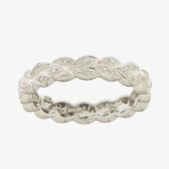 Ungar & Ungar 18ct White Gold & Diamond 0.12ct Vintage Leaf Band Ring 8WR1343DD