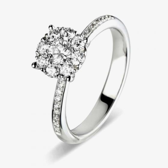 18ct White Gold Diamond Cluster Diamond Shoulders 0.36ct Ring IR6