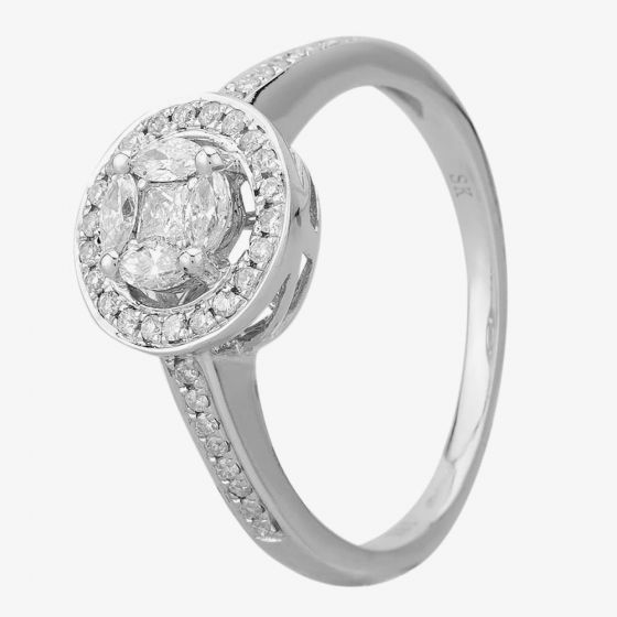 18ct White Gold 0.40ct Multi-Cut Diamond Cluster Ring TH011356R