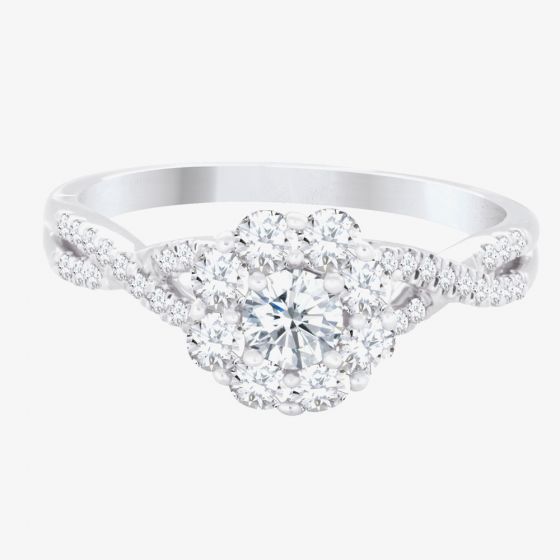 18ct White Gold 0.75ct Diamond Cross Shoulders Flower Cluster Ring TH011359R