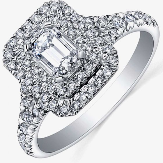 18ct White Gold 0.60ct Emerald-cut Diamond Double Halo Cluster Ring 3804WG/60-18