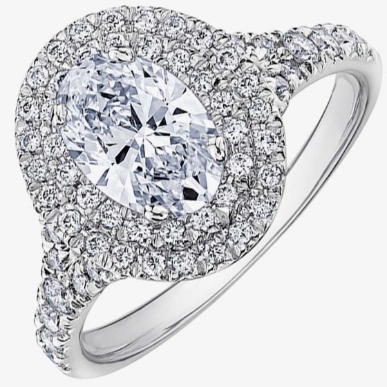 18ct White Gold 0.70ct Oval-cut Diamond Double Halo Cluster Ring 3759WG/70-18