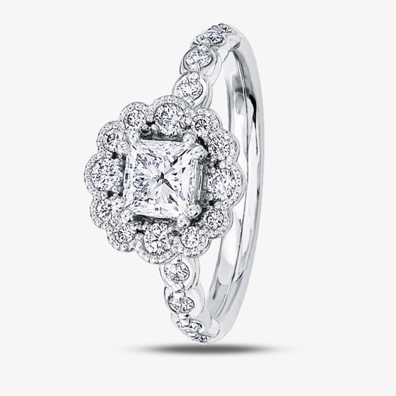 18ct White Gold 0.93ct Diamond Princess-cut Flower Cluster Ring 30022WG/93-18