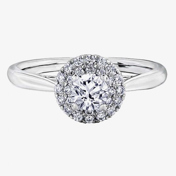 18ct White Gold 0.58ct Diamond Double Halo Cluster Ring 30032WG/58-18