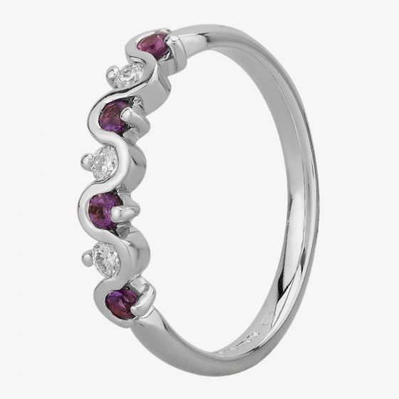 9ct White Gold Amethyst and Diamond Wave Half Eternity Ring 9051/9W/DQ1025A