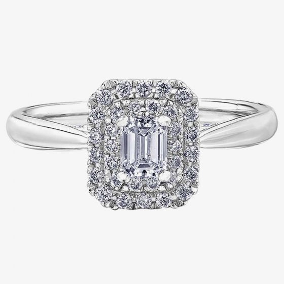 18ct White Gold 0.55ct Emerald-Cut Diamond Double Halo Cluster Ring 30175WG/55-18