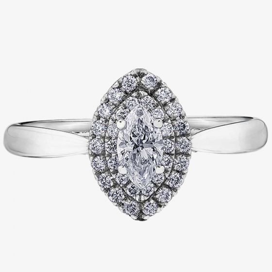 18ct White Gold 0.55ct Marquise-cut Diamond Double Halo Cluster Ring 30177WG/55-18