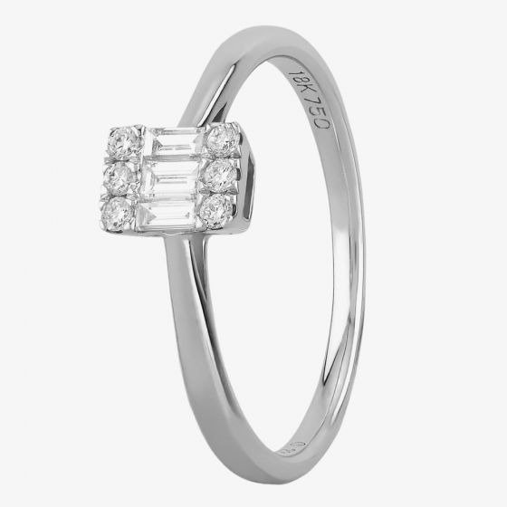18ct White Gold Oblong Baguette Brilliant Diamond Ring NTR941D-SM-18W
