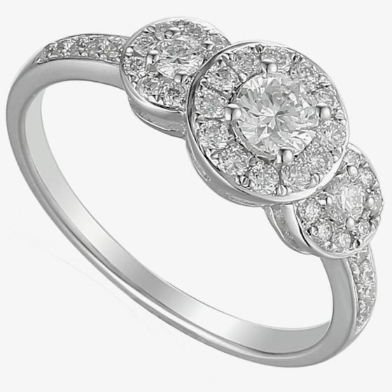 18ct White Gold Diamond Shouldered Triple Cluster Ring E44413/60/WG