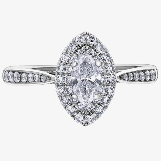 18ct White Gold 0.70ct Marquise-Cut Diamond Double Halo Cluster Ring 30342WG/70-18