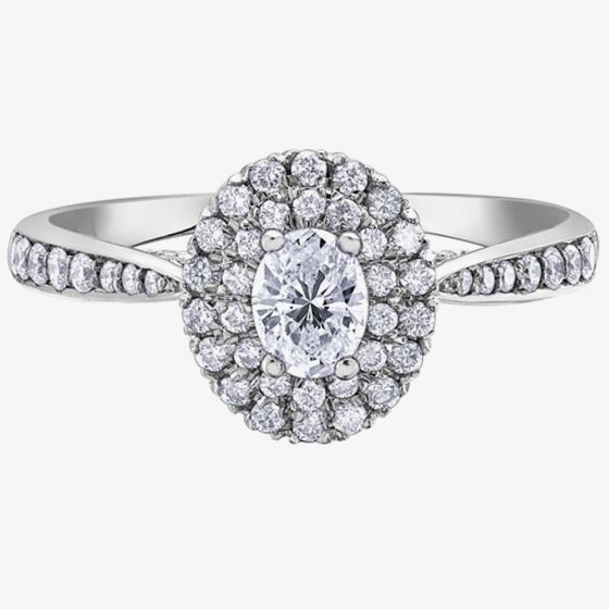 18ct White Gold 0.70ct Oval-cut Diamond Double Halo Cluster Ring 30340WG/70-18