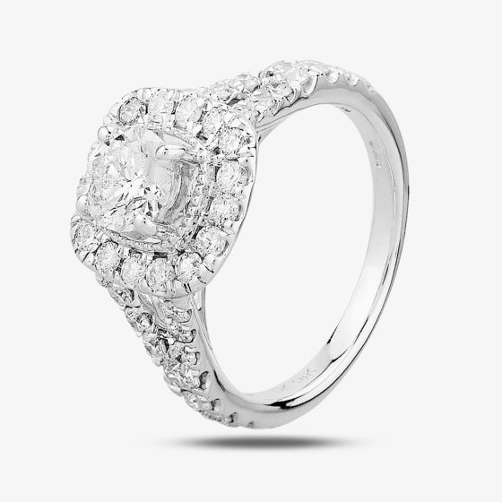 18ct White Gold 1.50ct Certificated Diamond Split Shouldered Square Halo Ring TH011625112150