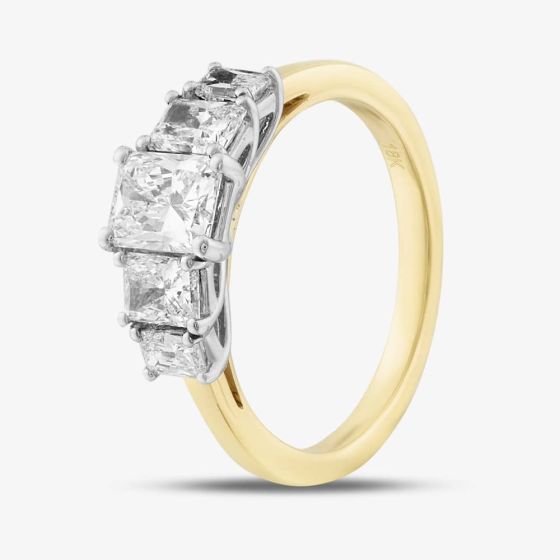 18ct Yellow Gold Certified 1.63ct Radiant Cut Diamond Five Stone Ring RN10763