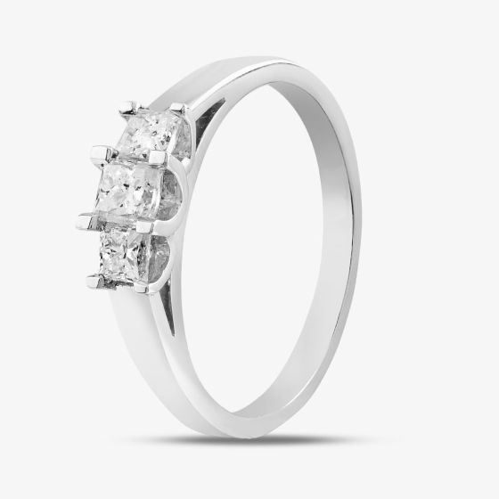 18ct White Gold 0.50ct Princess Cut Three Stone Ring BDXJ