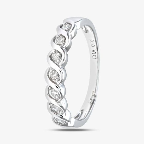 9ct White Gold 0.10ct Diamond Swirl Half Eternity Ring PR07018W