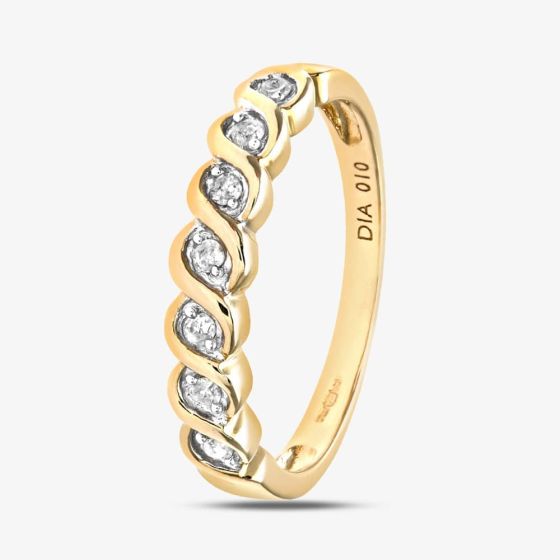 9ct Yellow Gold 0.10ct Diamond Swirl Half Eternity Ring PR07018Y