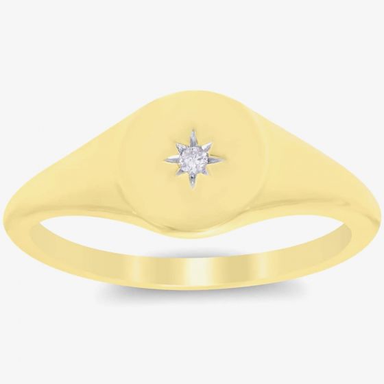 9ct Yellow Gold 0.01ct Diamond Signet Ring DR1657 