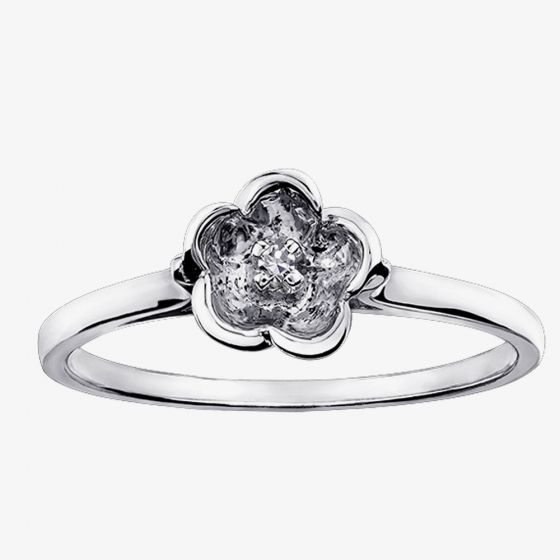 9ct White Gold Diamond Five Petal Flower Ring CH50WG