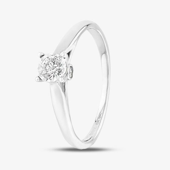 9ct White Gold 0.25ct Diamond Bridge Accent Solitaire Ring TH011886R