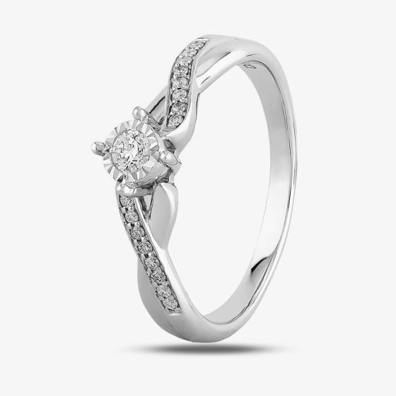 9ct White Gold Diamond Shoulder Twist Ring S5025D-9W-018G 