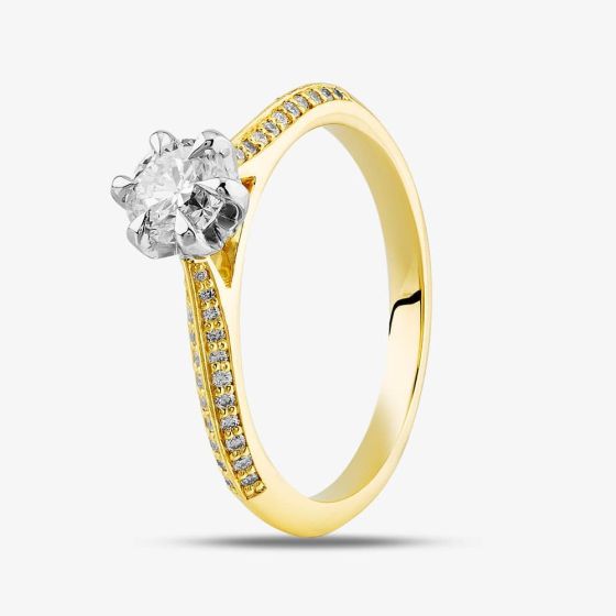  18ct Yellow Gold 0.67ct Brilliant Cut Diamond Shoulder Set Solitaire Ring RI-2412(5.0) M1/2