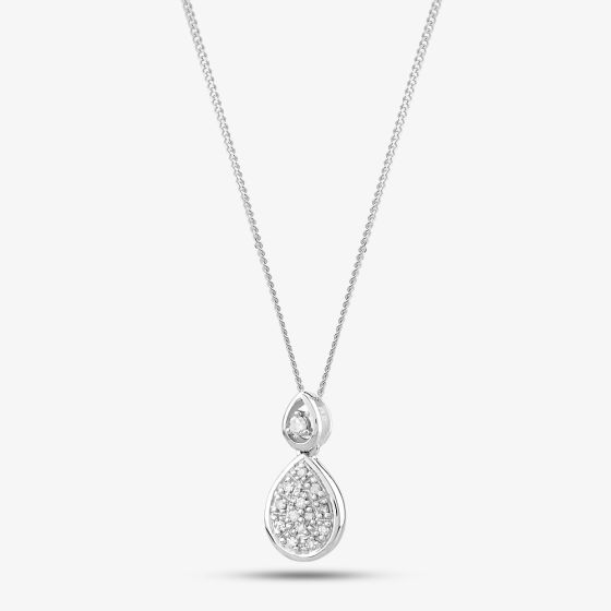 9ct White Gold & Diamond Double Teardrop Necklace PP05987 5.13.0024